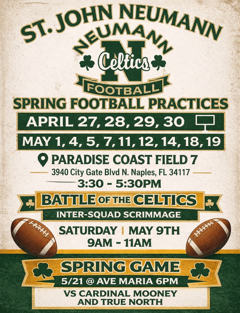 St. John Neumann Celtics spring football schedule